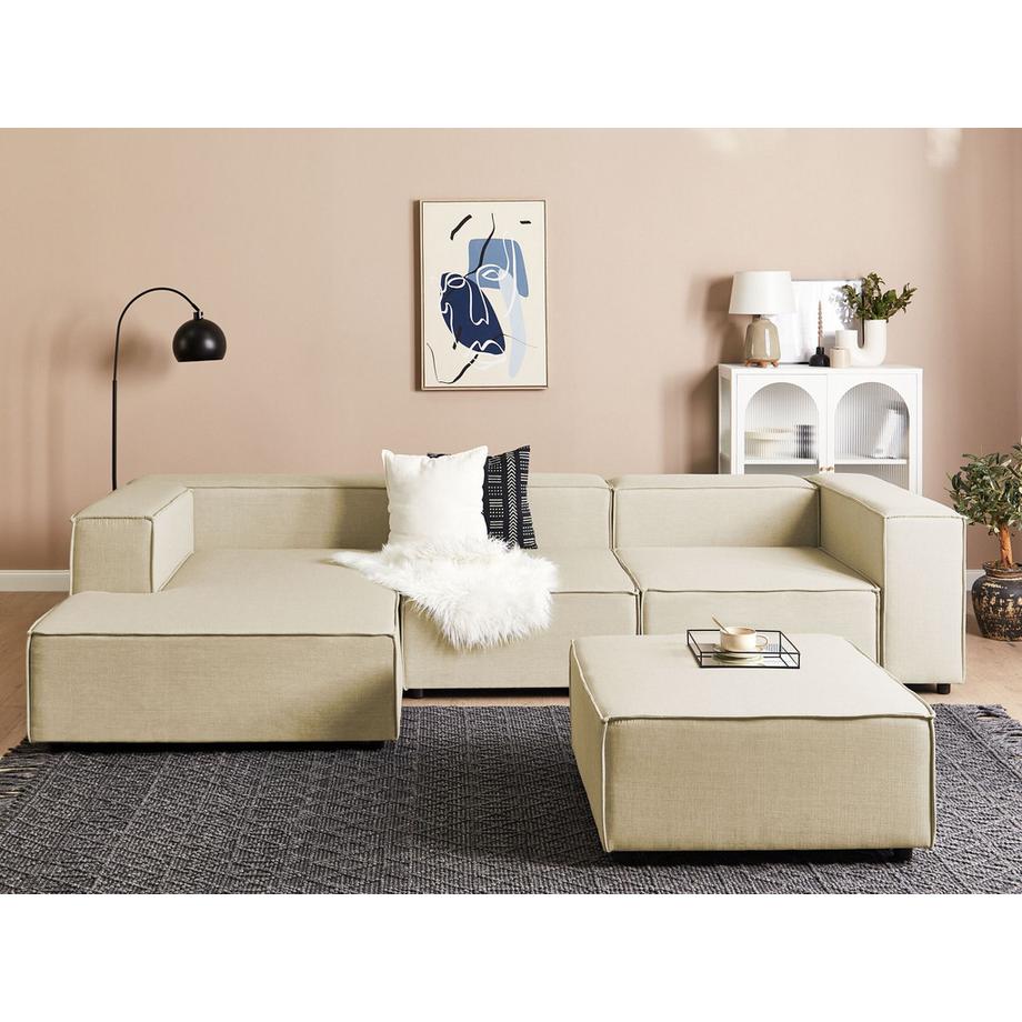 Beliani Ecksofa mit Ottomane aus Kunstleinen Skandinavisch APRICA  