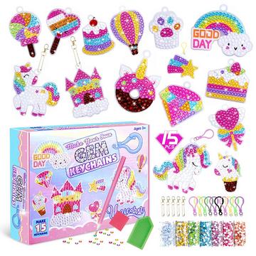 Diamant Malerei Kinder, Diamant Schlüsselanhänger DIY Diamant Malerei Schlüsselanhänger Kits Kinder 5D Einhorn Diamant