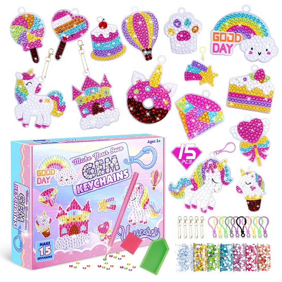 Diamant Malerei Kinder, Diamant Schlüsselanhänger DIY Diamant Malerei Schlüsselanhänger Kits Kinder 5D Einhorn Diamant