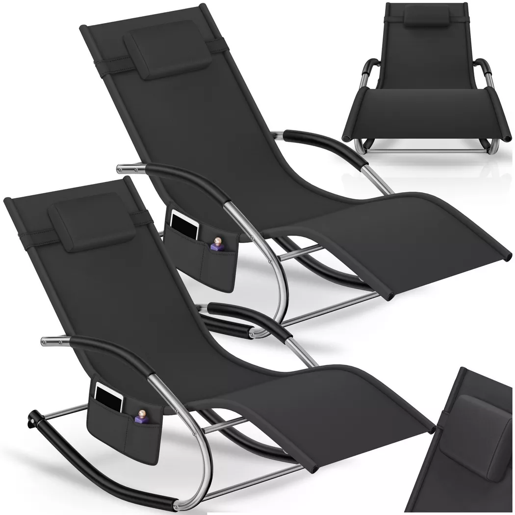 tectake Sun Lounger Taya Ergonomic, Rocking Function in Black | Size: 2 Seater