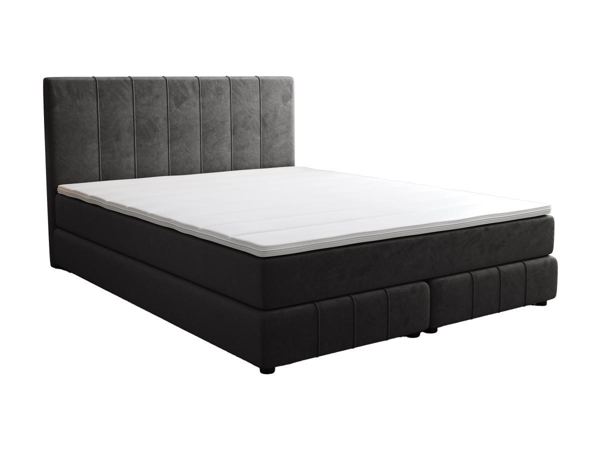 Ysmée Boxspringbett mit Kopfteil + Lattenrost + Matratze + Topper - 160 x 200 cm - Samt - Anthrazit - HIDA von YSMÉE  