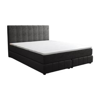 Ysmée Boxspringbett mit Kopfteil + Lattenrost + Matratze + Topper - 160 x 200 cm - Samt - Anthrazit - HIDA von YSMÉE  