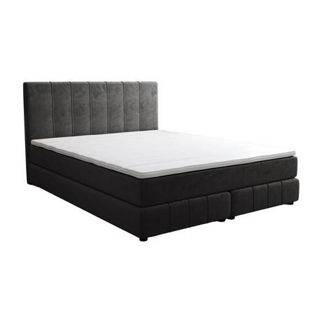 Ysmée Boxspringbett mit Kopfteil + Lattenrost + Matratze + Topper - 160 x 200 cm - Samt - Anthrazit - HIDA von YSMÉE  