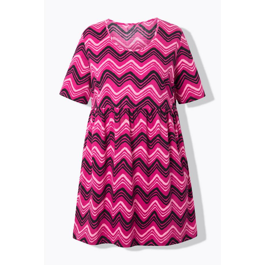 Ulla Popken T-shirt long Motif Chevrons Coupe Évasée Col Rond Manches 3/4  