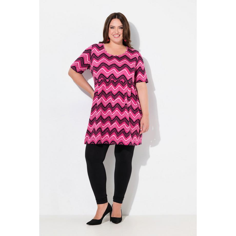 Ulla Popken T-shirt long Motif Chevrons Coupe Évasée Col Rond Manches 3/4  