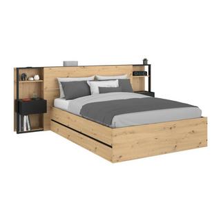 Vente-unique Letto con contenitore 140 x 190 cm con comodini Naturale e Nero - LUDARO  