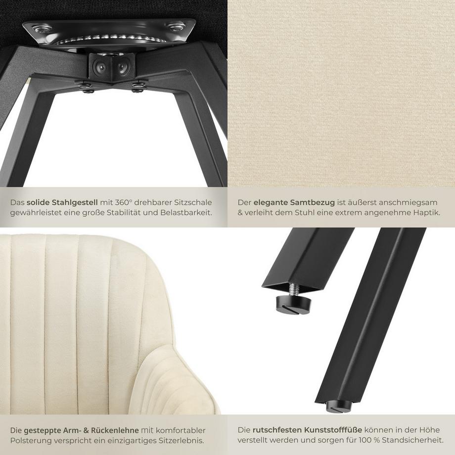 Tectake Chaise pivotante avec accoudoirs SNUG rembourrée aspect velours  