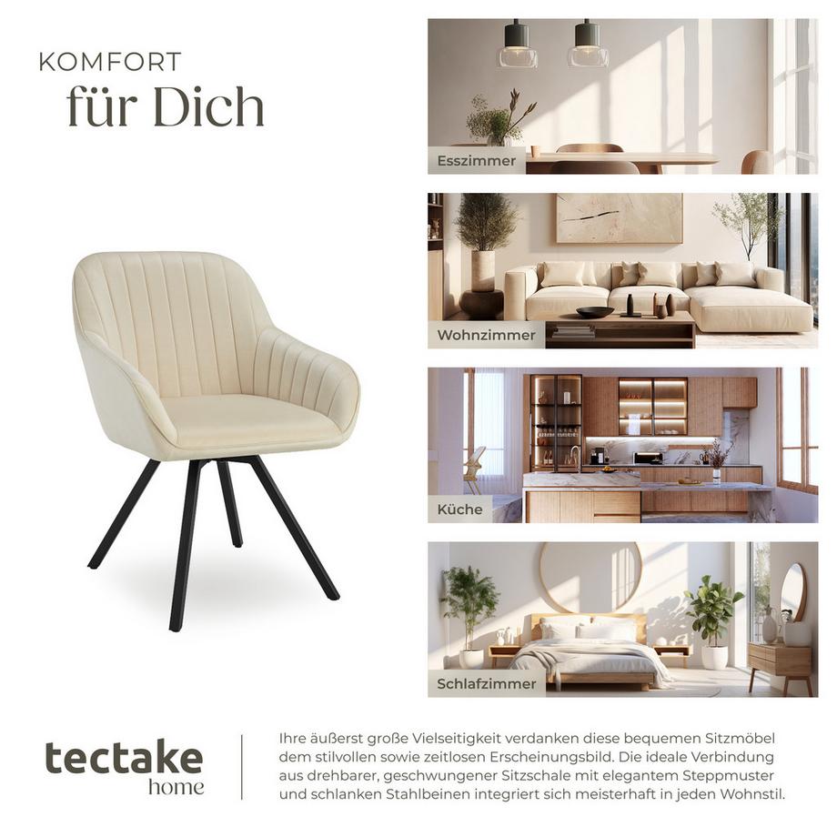 Tectake Chaise pivotante avec accoudoirs SNUG rembourrée aspect velours  
