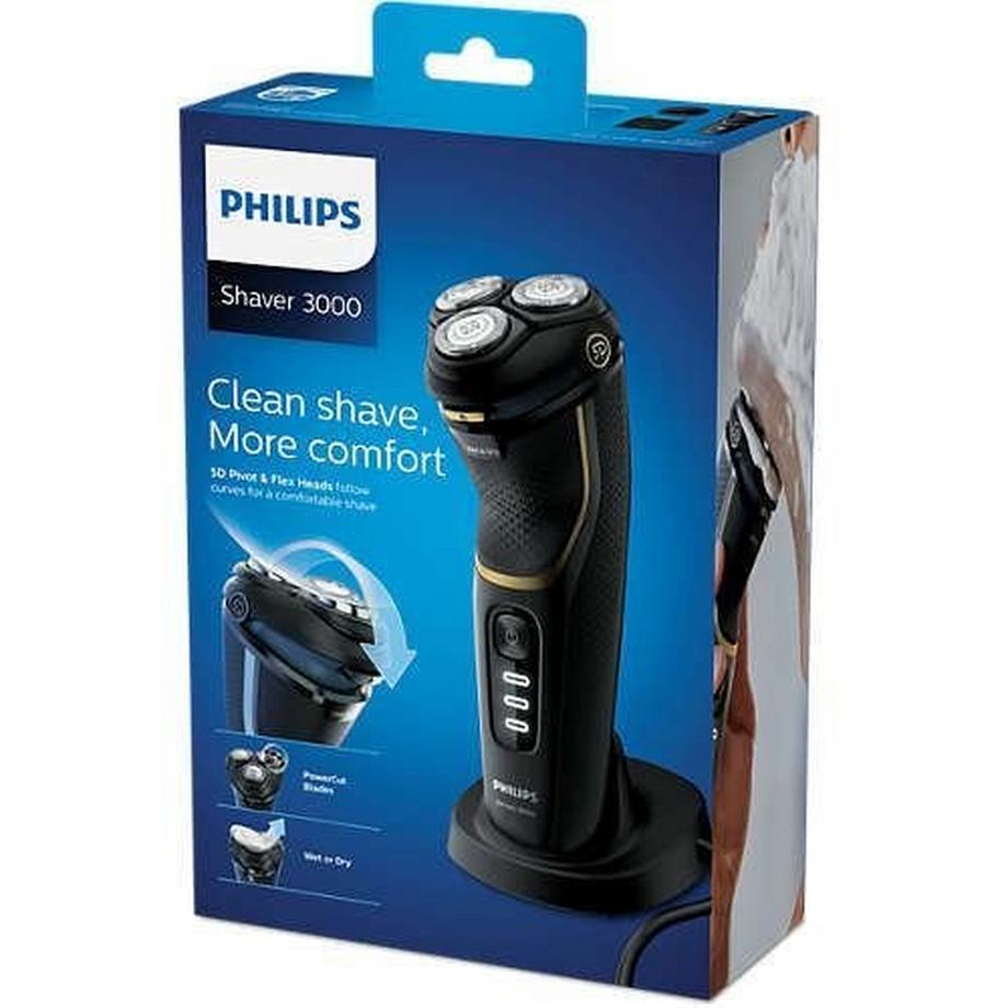 PHILIPS  100% wasserdichter Elektrorasierer der 3000er Serie schwarz und gold 