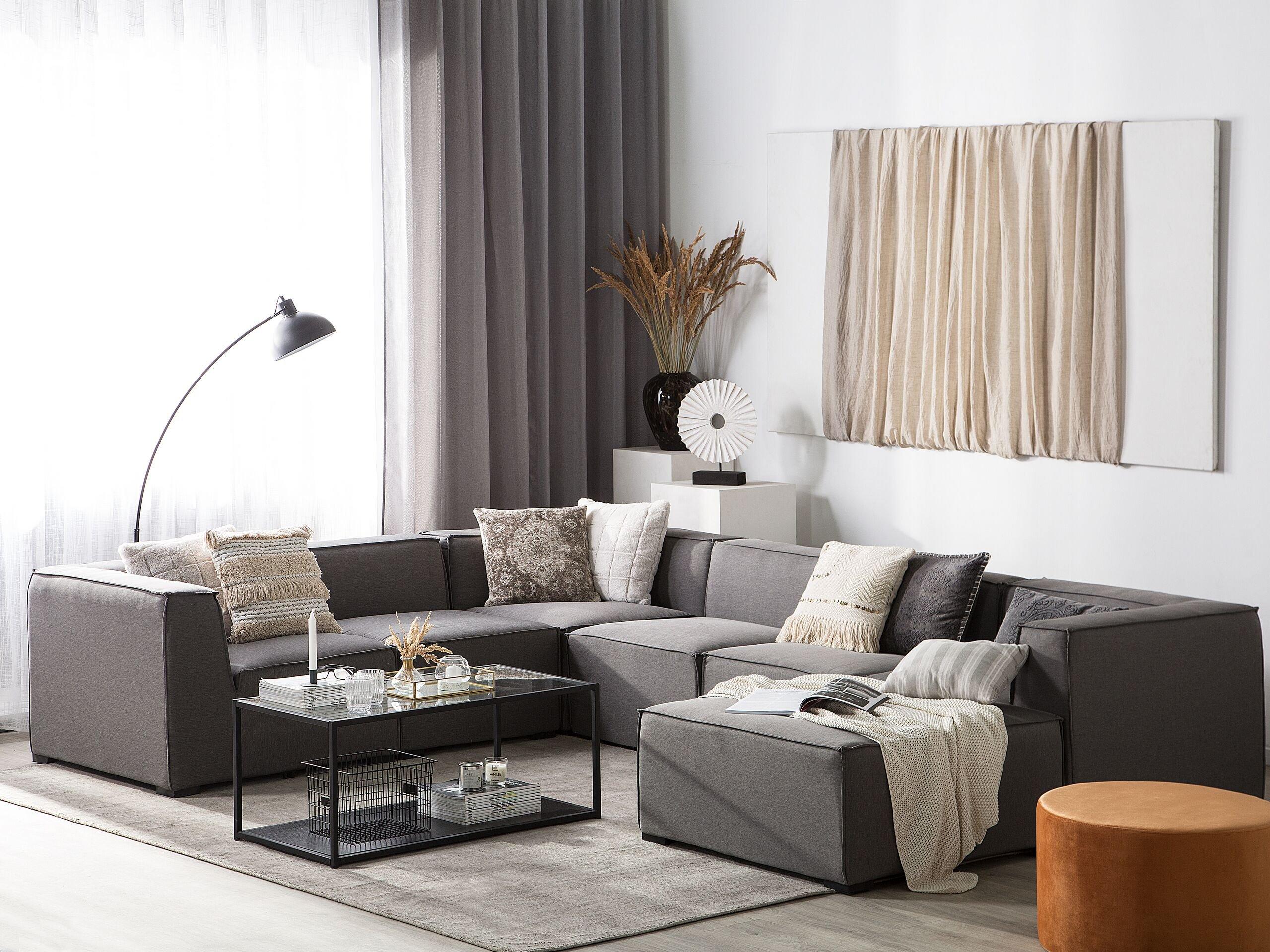 Beliani Ecksofa mit Ottomane aus Polyester Modern AREZZO  