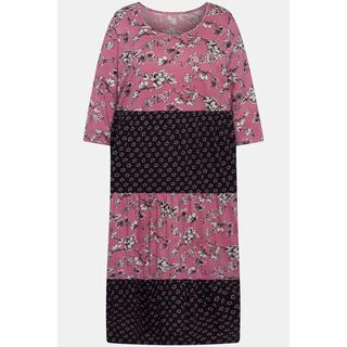 Ulla Popken Midikleid Mustermix-Streifen Rundhals 3/4-Ärmel  