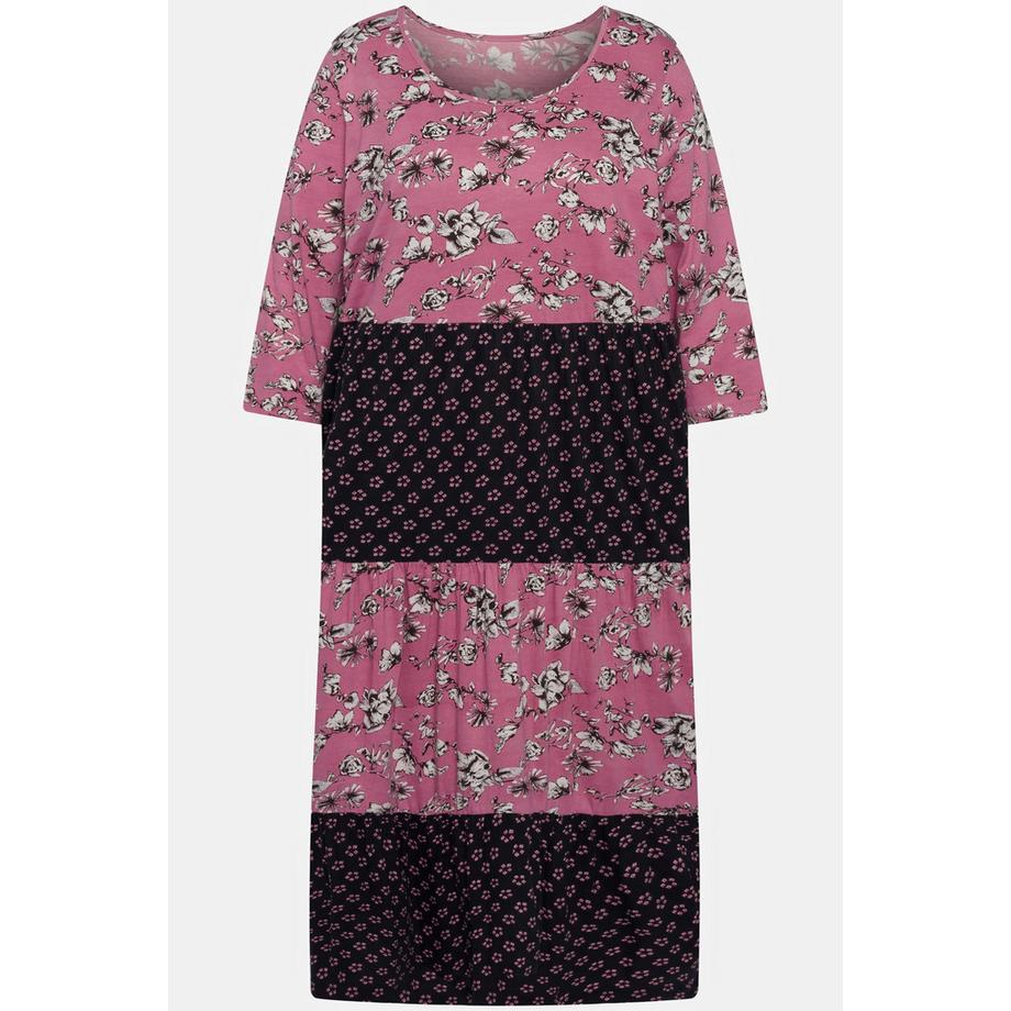 Ulla Popken Robe longueur midi Mélange d'imprimés Décolleté rond manches 3/4  