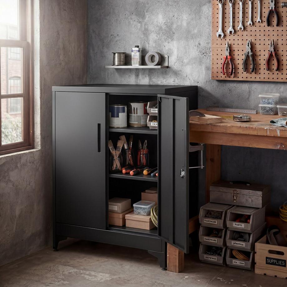 Tectake Armoire à dossiers Blake, verrouillable, fermeture magnétique, étagères réglables, clés incluses  