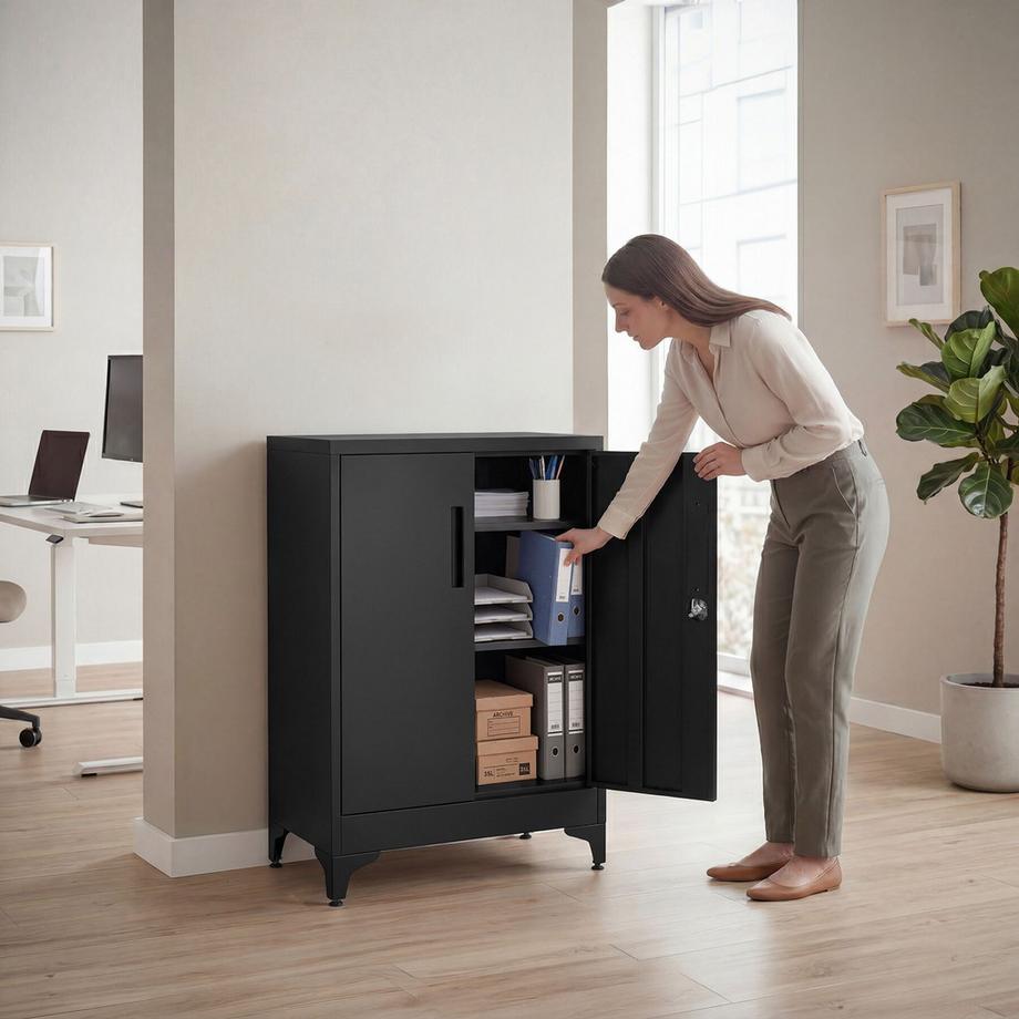 Tectake Armoire à dossiers Blake, verrouillable, fermeture magnétique, étagères réglables, clés incluses  