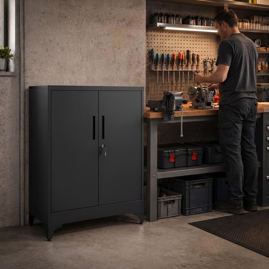 Tectake Armoire à dossiers Blake, verrouillable, fermeture magnétique, étagères réglables, clés incluses  