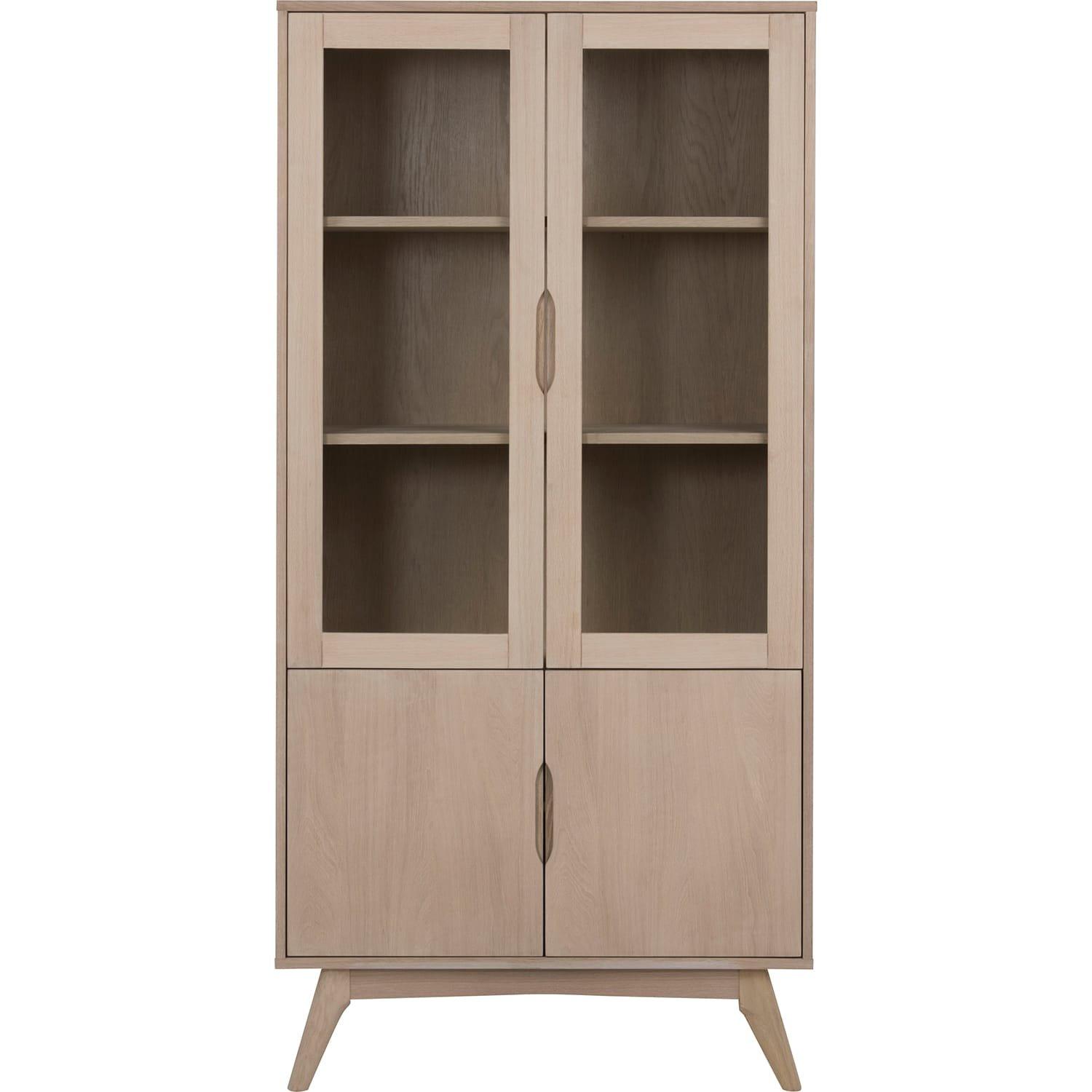 mutoni Vitrine Brighton placage massif chêne blanc 2 portes vitrées 2 portes bois 94x40x192cm  