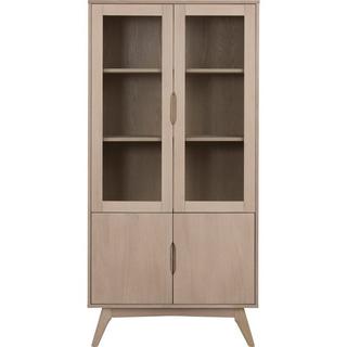 mutoni Vitrine Brighton Massiv Furnier Eiche Weiss 2 Glas Türen 2 Holztüren 94x40x192cm  