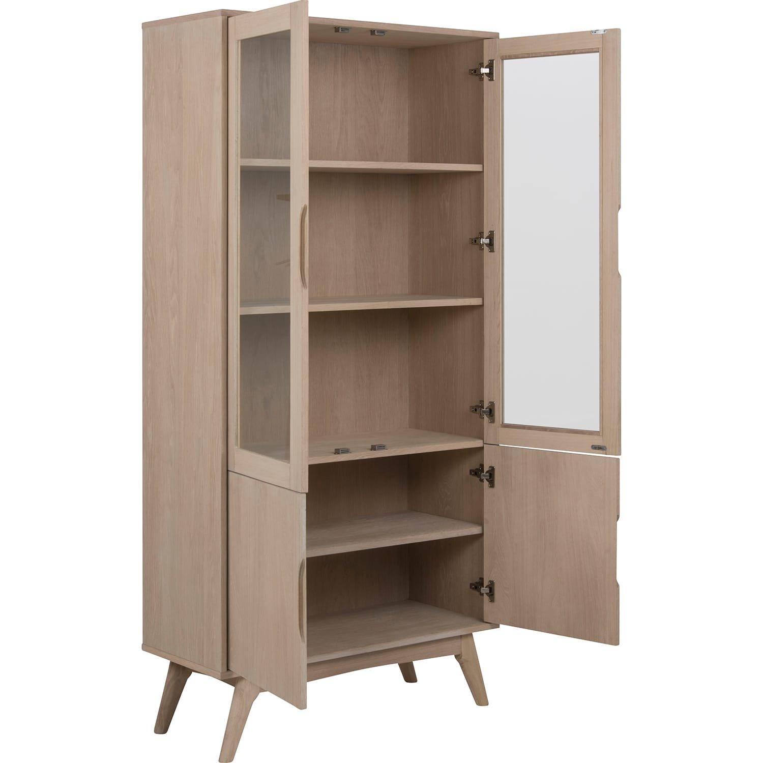 mutoni Vitrine Brighton placage massif chêne blanc 2 portes vitrées 2 portes bois 94x40x192cm  