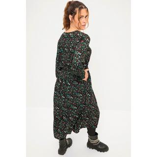 Studio Untold  Midikleid, A-Line, Zickzack Print, V-Ausschnitt, elastische Taille, Langarm 