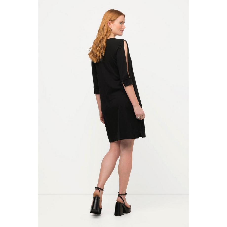 Ulla Popken Robe Midi Liseré Fantaisie Silhouette en A Décolleté Rond Manches 3/4  