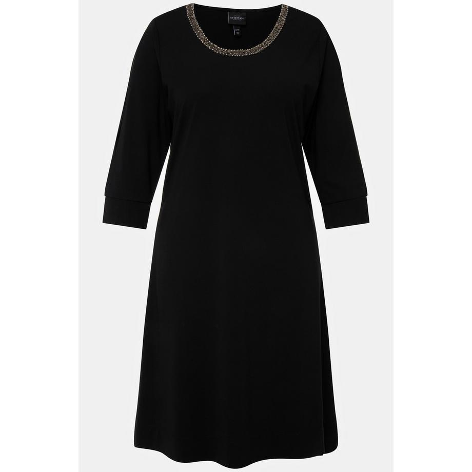 Ulla Popken Robe Midi Liseré Fantaisie Silhouette en A Décolleté Rond Manches 3/4  