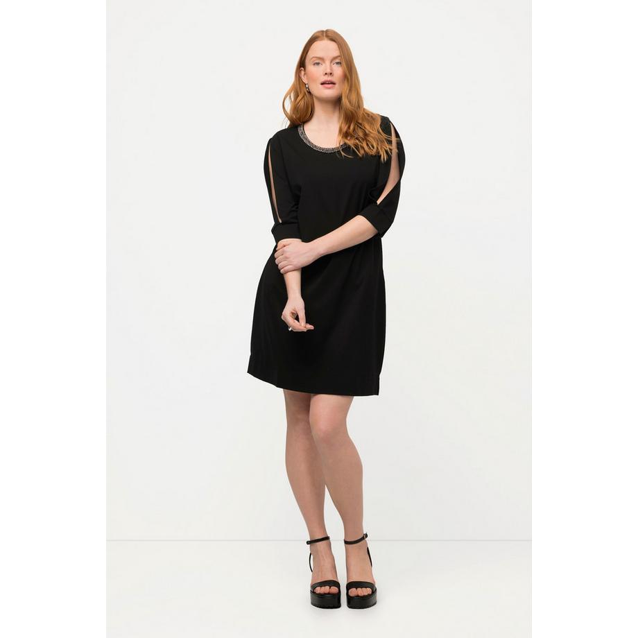 Ulla Popken Robe Midi Liseré Fantaisie Silhouette en A Décolleté Rond Manches 3/4  