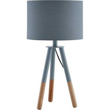 Lampe de table, structure en bois, abat-jour textile en chêne, bleu-gris