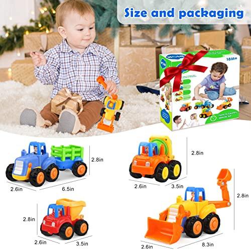 Activity-board  Baby Spielzeugauto Spielzeug Baufahrzeuge/Bagger Kinderspielzeug Auto für Kleinkinder 4 in 1 Set, Traktor, Bulldozer, Muldenkipper, Zementmischer 