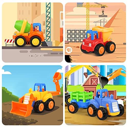 Activity-board  Baby Spielzeugauto Spielzeug Baufahrzeuge/Bagger Kinderspielzeug Auto für Kleinkinder 4 in 1 Set, Traktor, Bulldozer, Muldenkipper, Zementmischer 