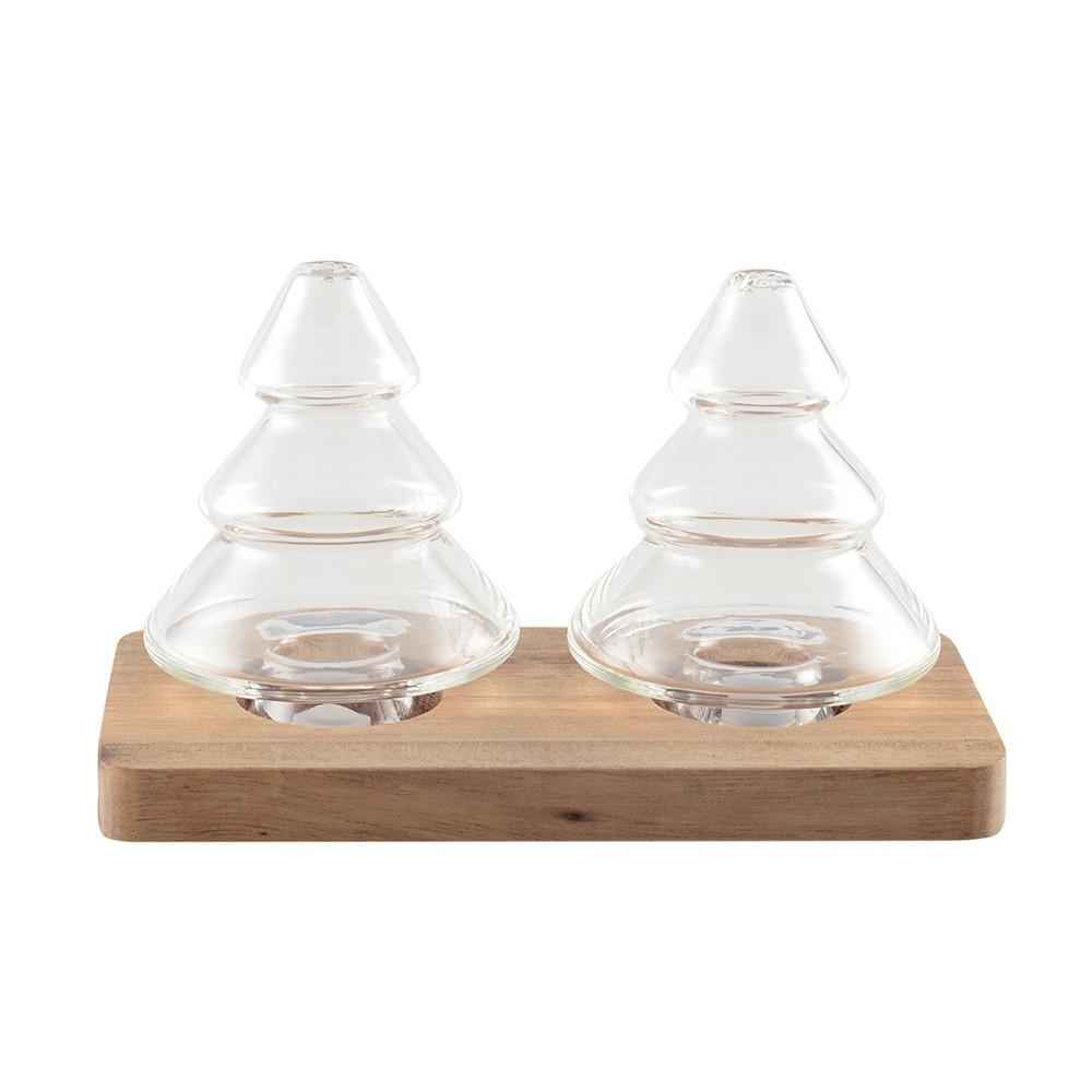 Image of Salz- Und Pfefferstreuer Tannenbaum Aus Glas Mit Holztablett Unisex ONE SIZE