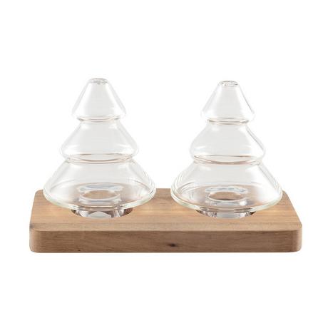 Aulica  SALIERE ET POIVRIERE SAPIN EN VERRE AVEC PLATEAU EN BOIS 