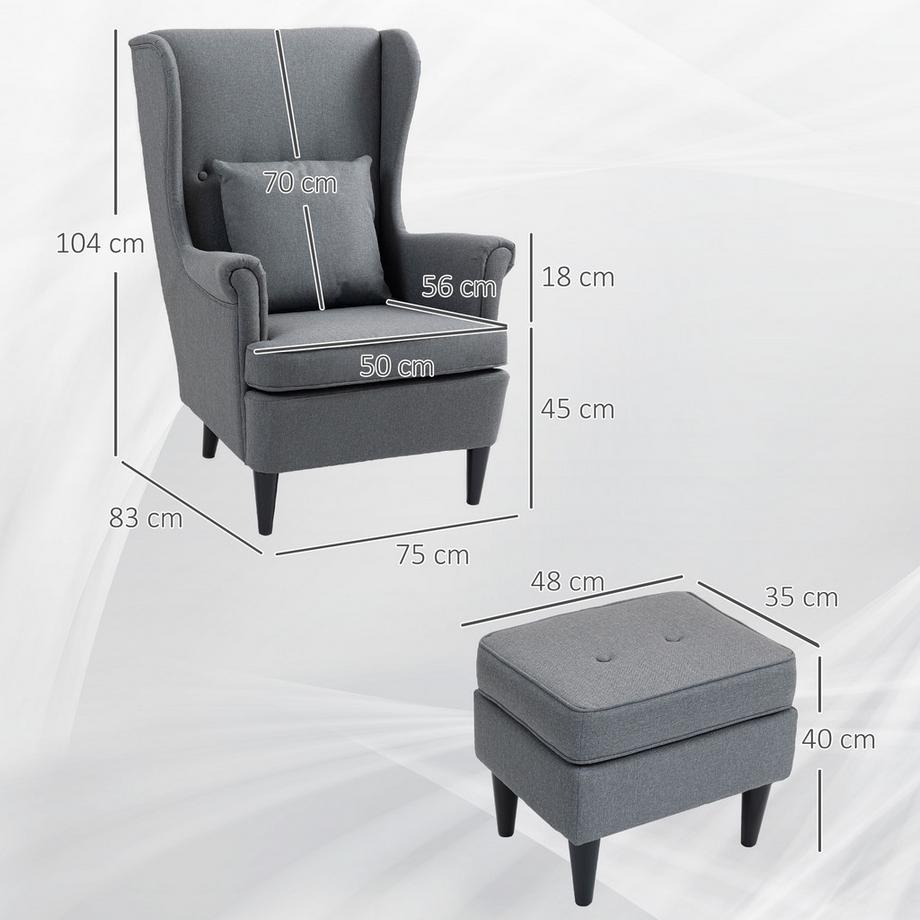HOMCOM Fauteuil à oreilles avec tabouret  