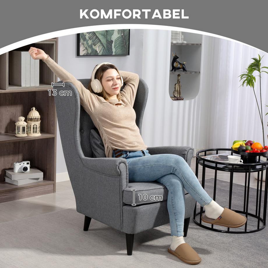 HOMCOM Fauteuil à oreilles avec tabouret  