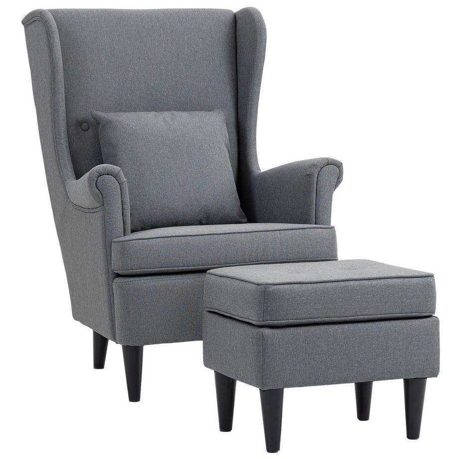 Fauteuil à oreilles avec tabouret