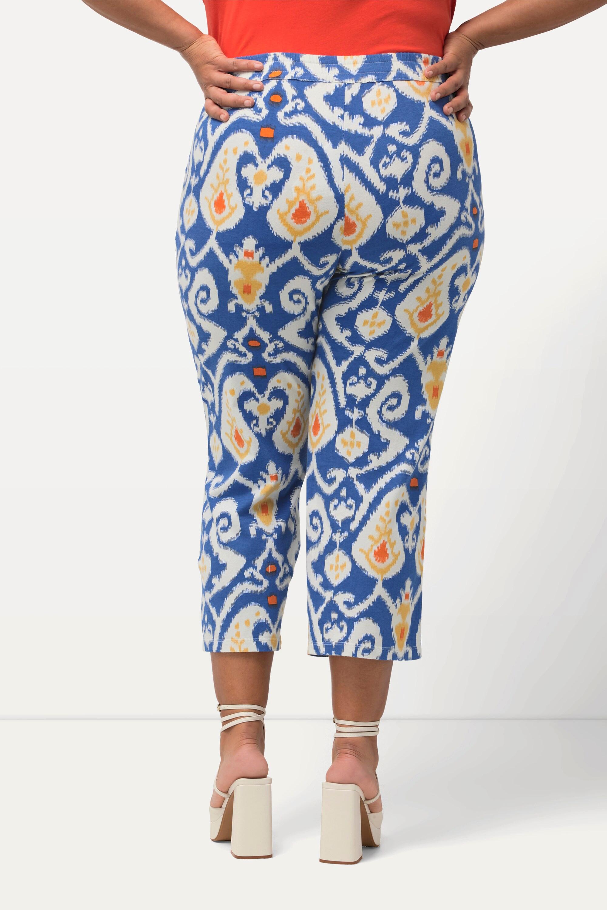 Ulla Popken  Pantalon 7/8 en jersey à jambe large, taille élastique et imprimé 