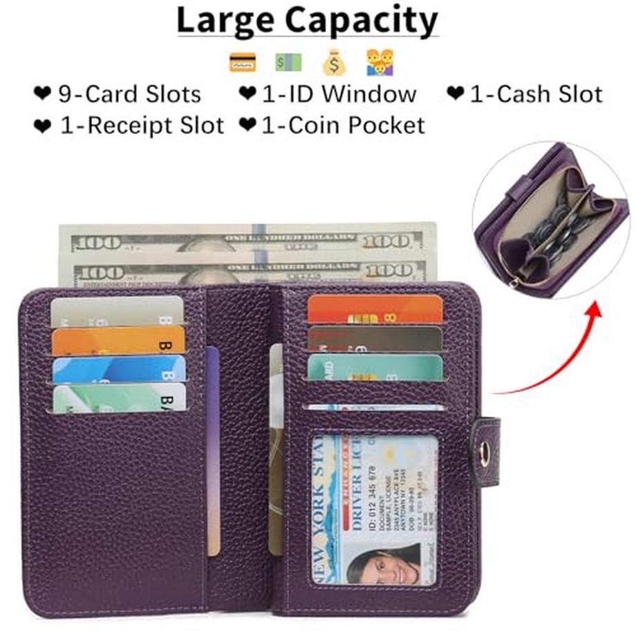 Only-bags.store Portefeuille Fermeture Éclair avec Compartiment à Monnaie et Protection RFID  