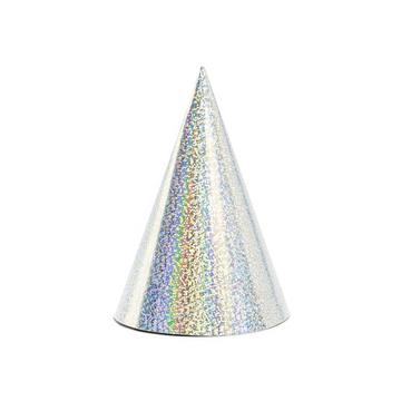 PartyDeco Chapeaux de fête holographiques, argent, 16cm