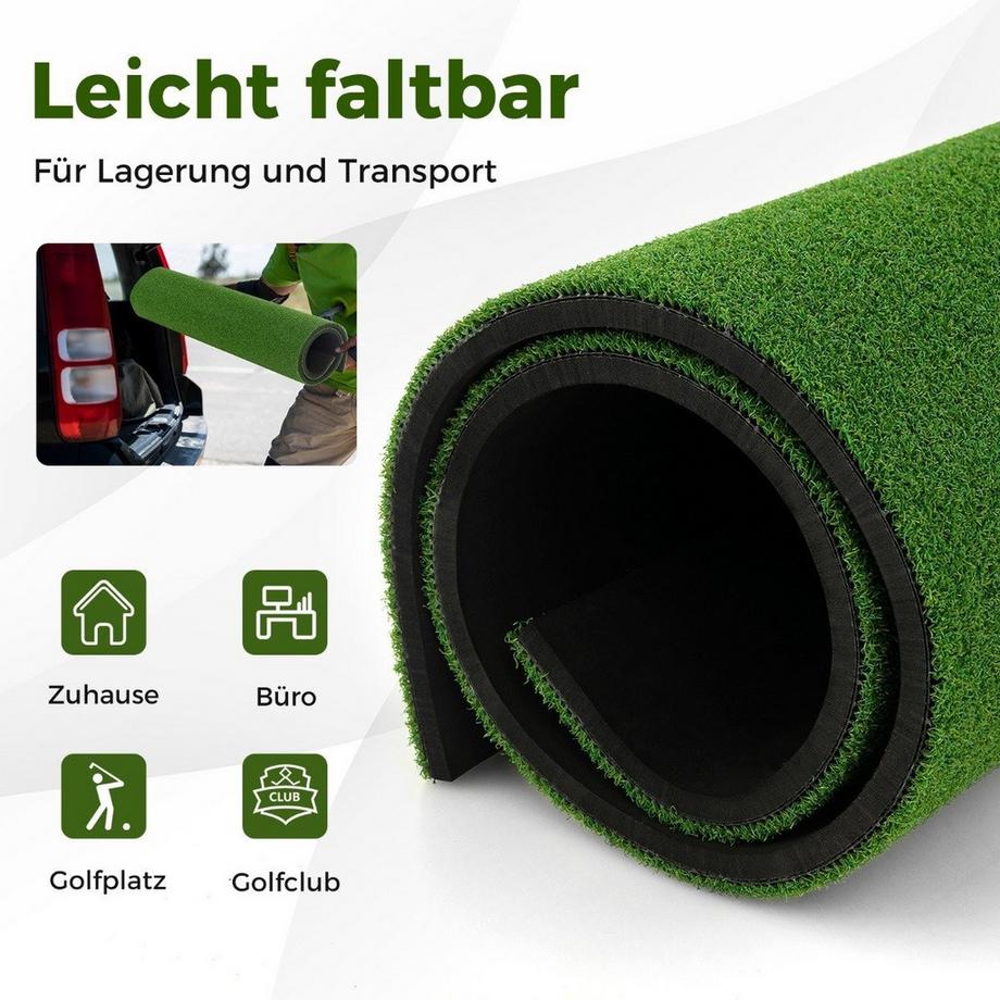 Northix  3-in-1-Abschlagmatte für Golf mit Kunstrasen 2 Golf-Tees 2 Ausrichtungsstäben & 6 vorgebohrten Abschlaglöchern 152 x 92 cm 