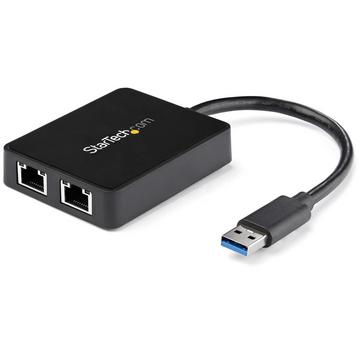 Adattatore USB 3.0 a doppia porta Ethernet Gigabit (RJ45) NIC con porta USB integrata