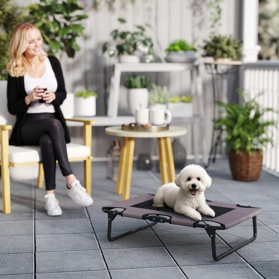 Northio  Lit surélevé pour chien, lit pliable pour animal domestique, chaise longue d'extérieur avec design en maille, respirant pour chiens de petite et moyenne taille, café Oxford 75 x 51 x 18 cm | 