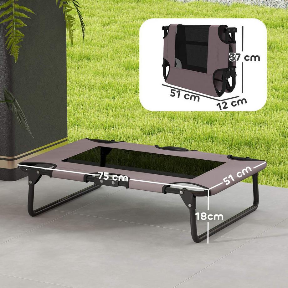 Northio  Lit surélevé pour chien, lit pliable pour animal domestique, chaise longue d'extérieur avec design en maille, respirant pour chiens de petite et moyenne taille, café Oxford 75 x 51 x 18 cm | 