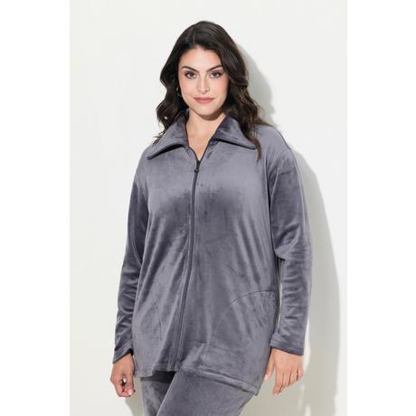 Ulla Popken  Giacca loungewear in nicki con scollo a goccia, maniche lunghe e materiale riciclato 