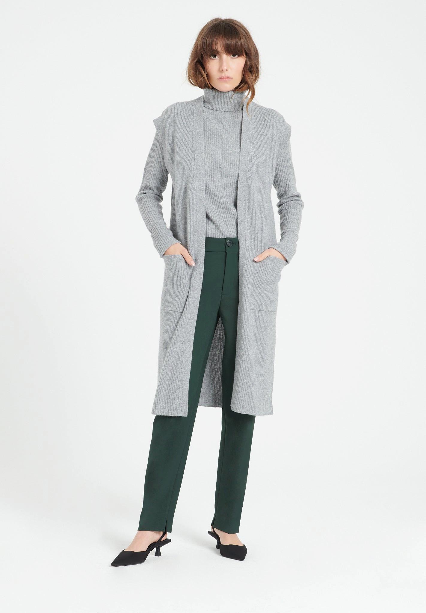 Image of Mia 6 Long Ärmellose Strickjacke - 100% Kaschmir Damen Grau XXL