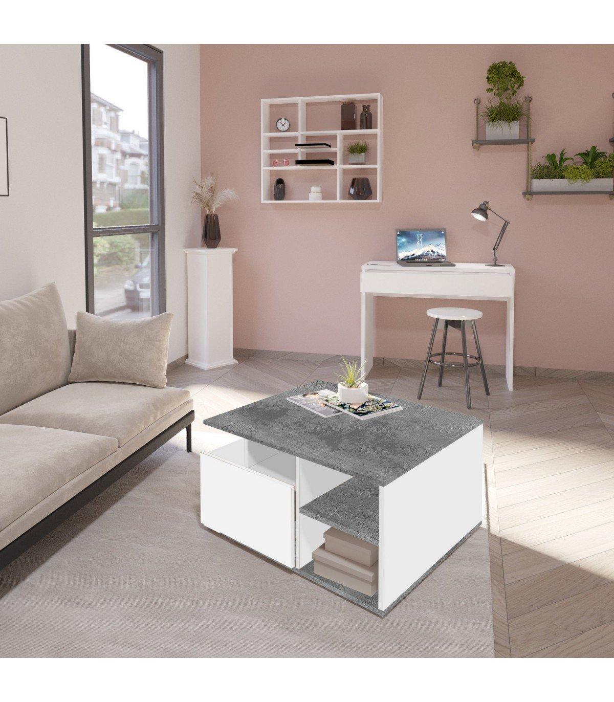 Calicosy Table Basse sur Roulettes 2 Tiroirs 2 Niches L70 cm - Twin  