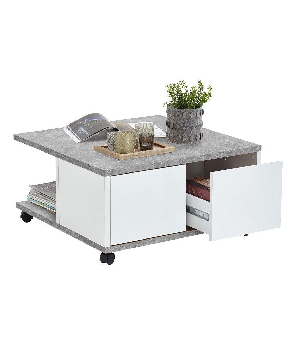 Calicosy Table Basse sur Roulettes 2 Tiroirs 2 Niches L70 cm - Twin  