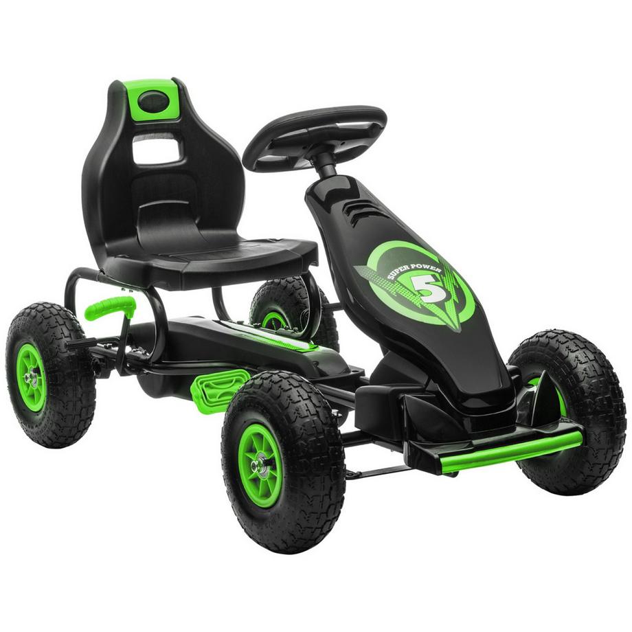 Northio  Veicolo Per Bambini Go-Kart Con Sedile Regolabile, Pneumatici In Gomma, Pedale E Freno A Mano, Da 5 Anni, Verde + Nero 