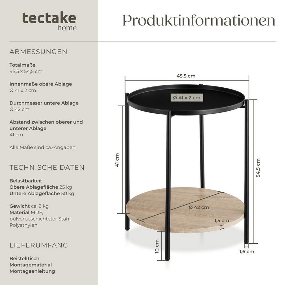 Tectake Table d'appoint SUNDERLAND style industriel  