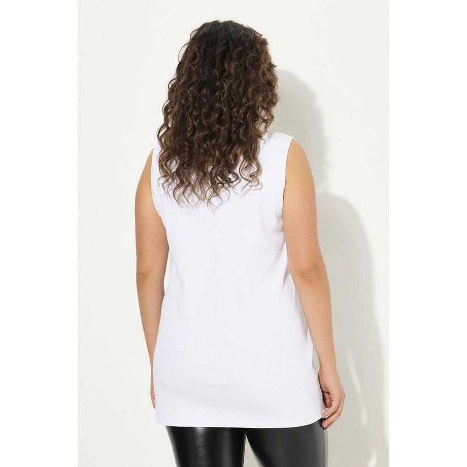 Ulla Popken Rippjersey Ärmelloses Tunika-Ausschnitt Top  