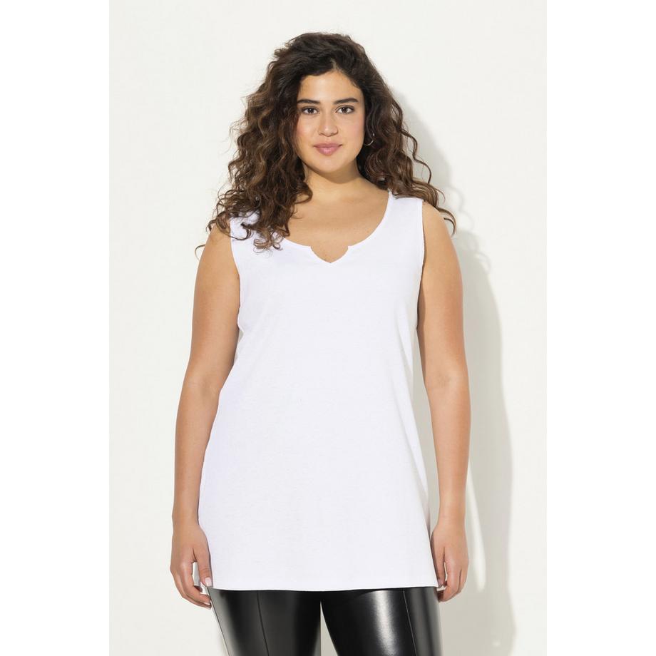 Ulla Popken Rippjersey Ärmelloses Tunika-Ausschnitt Top  