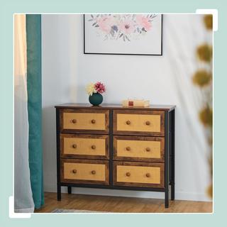 Northio Commode 6 tiroirs style rotin  